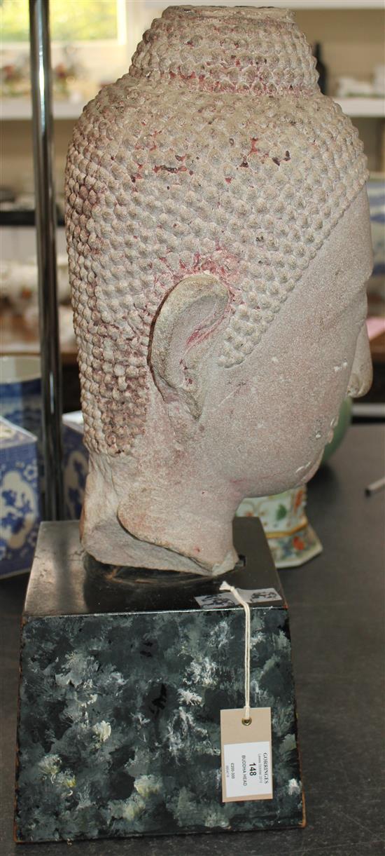 A large Thai sandstone Buddha head, 22in.